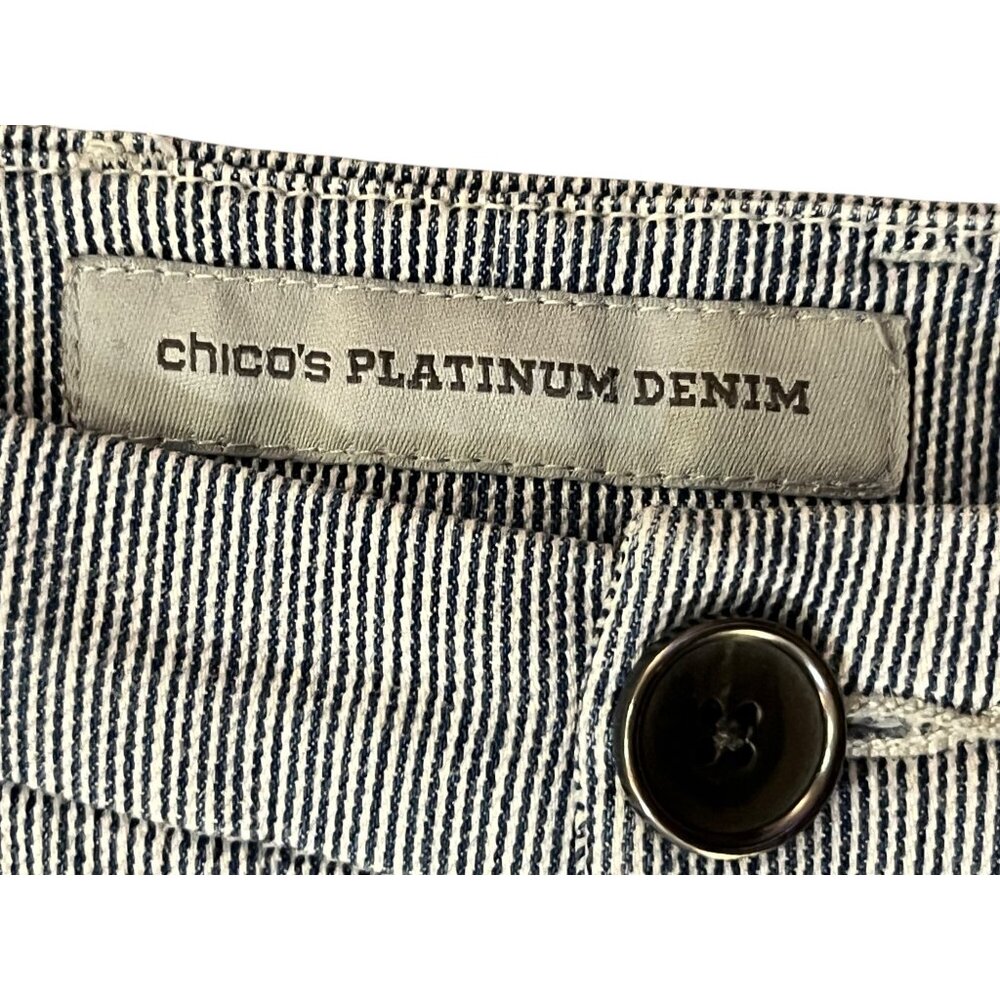 Chicos Platinum Denim Pants Womens 0 Regular Used Striped - Picture 9 of 14